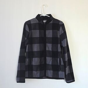 George Men's Black/Gray Plaid Fleece Lined Flannel Shirt Jacket Size M